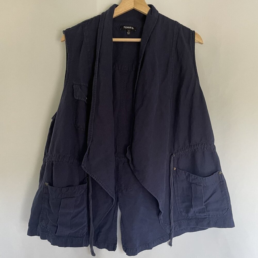 Torrid‎ linen rayon women's blue denim vest pockets size large casual comfort